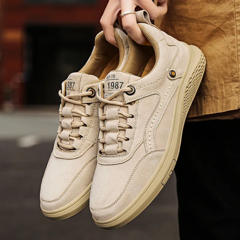 Heren Suède Leren Sneakers – Casual Ademend Schoenen met Comfortabele Zool en Duurzame Loopzool