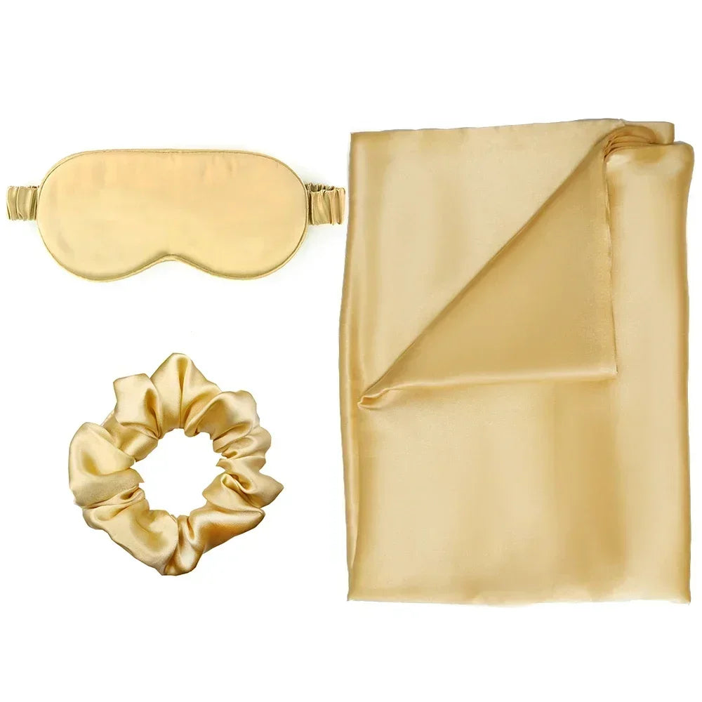 Luxe Zijde Slaapset met 3% Zilverionen – Kussensloop, Masker & Haaraccessoire voor Huid, Haar & Rust