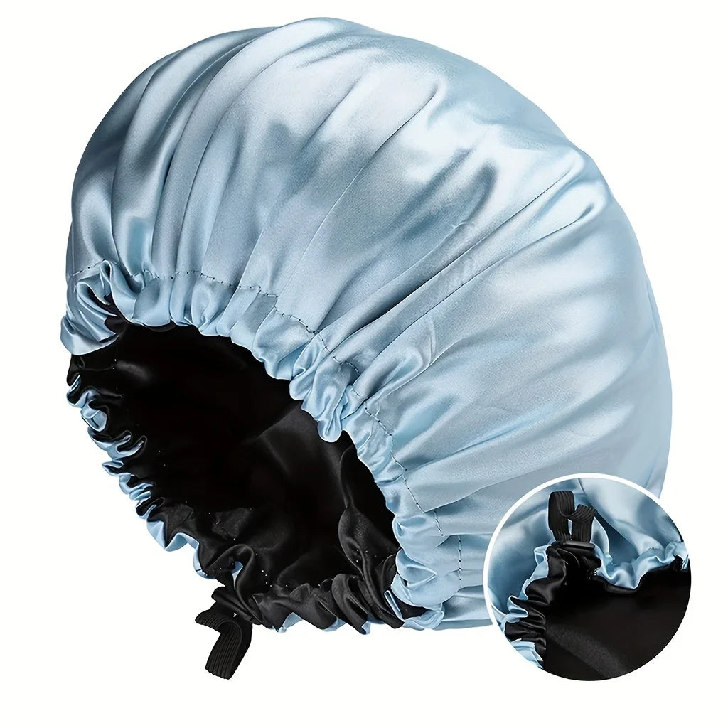Dames Mode Bonnet – Zachte Zijdezachte Dubbelgelaagde Haarmuts met Knopen, Verstelbaar & Comfortabel voor Dagelijks Gebruik en Slaap