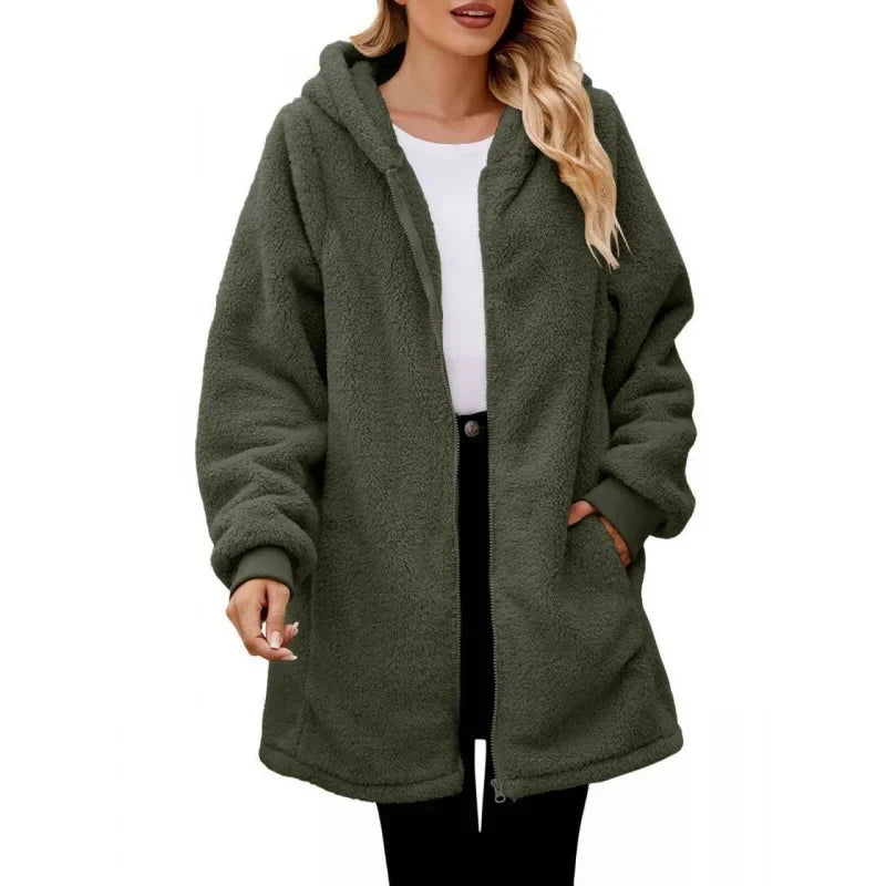 Dames Sherpa Fleece Hoodie Jas | Zachte Oversized Winterjas met Zakken