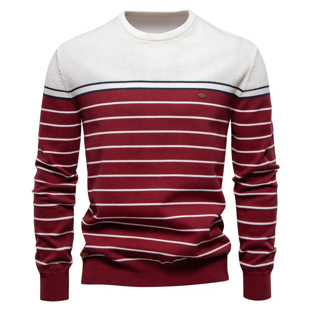 Herentrui met Strepen – Slim Fit Katoenen Gebreide Pullover met Modern Design en Comfort