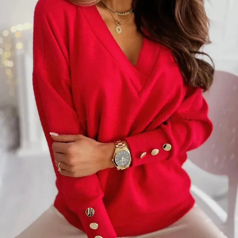 Elegante V-hals Gebreide Trui voor Dames – Zachte Comfortabele Slim Fit Pullover
