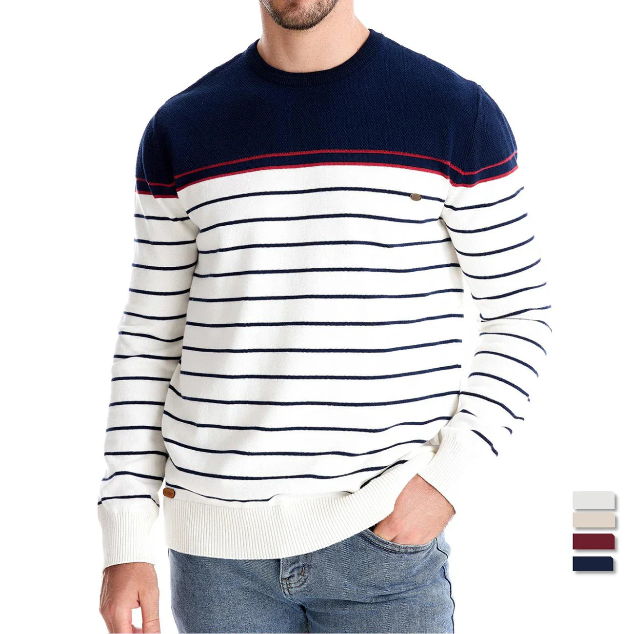 Herentrui met Strepen – Slim Fit Katoenen Gebreide Pullover met Modern Design en Comfort