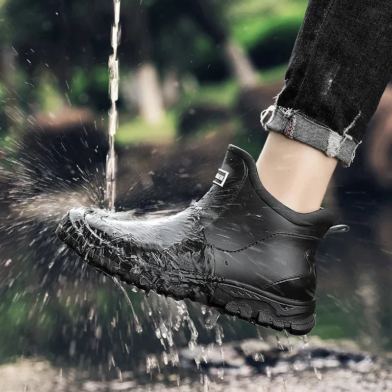 Duurzame Regenlaarzen van Imitatieleer – Waterdicht Outdoor Enkelschoeisel met Grip