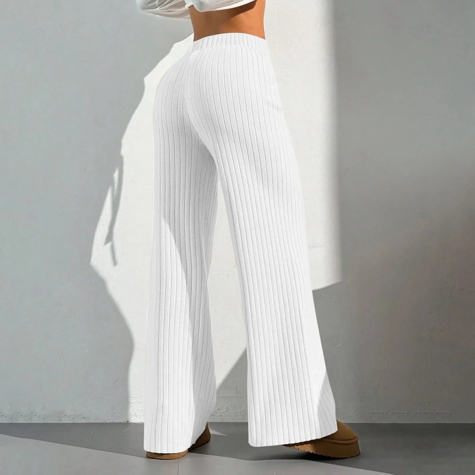 Ribbroek Dames – Comfortabele Wide Leg Lounge Pants met Elastische Taille