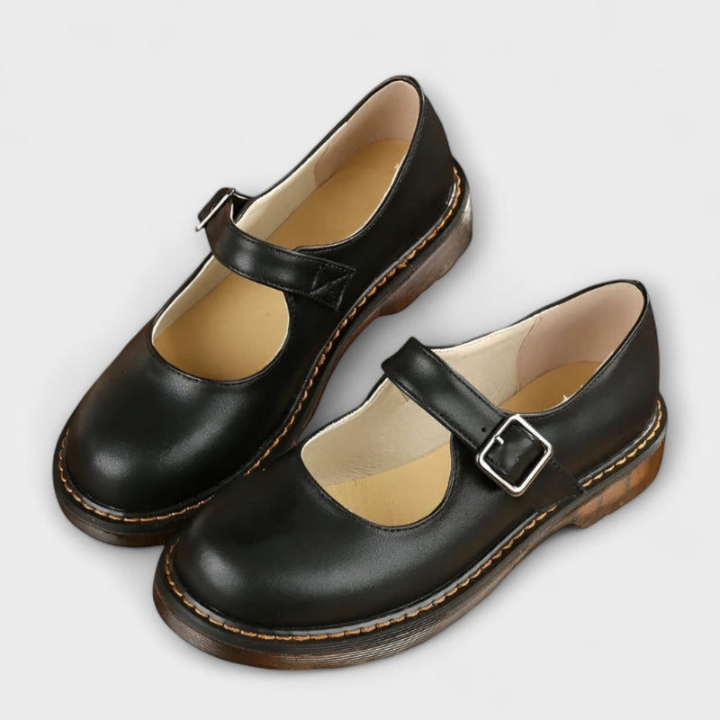 Dames Vintage Mary Jane Schoenen – Klassieke Leren Instappers met Riemsluiting en Comfortzool
