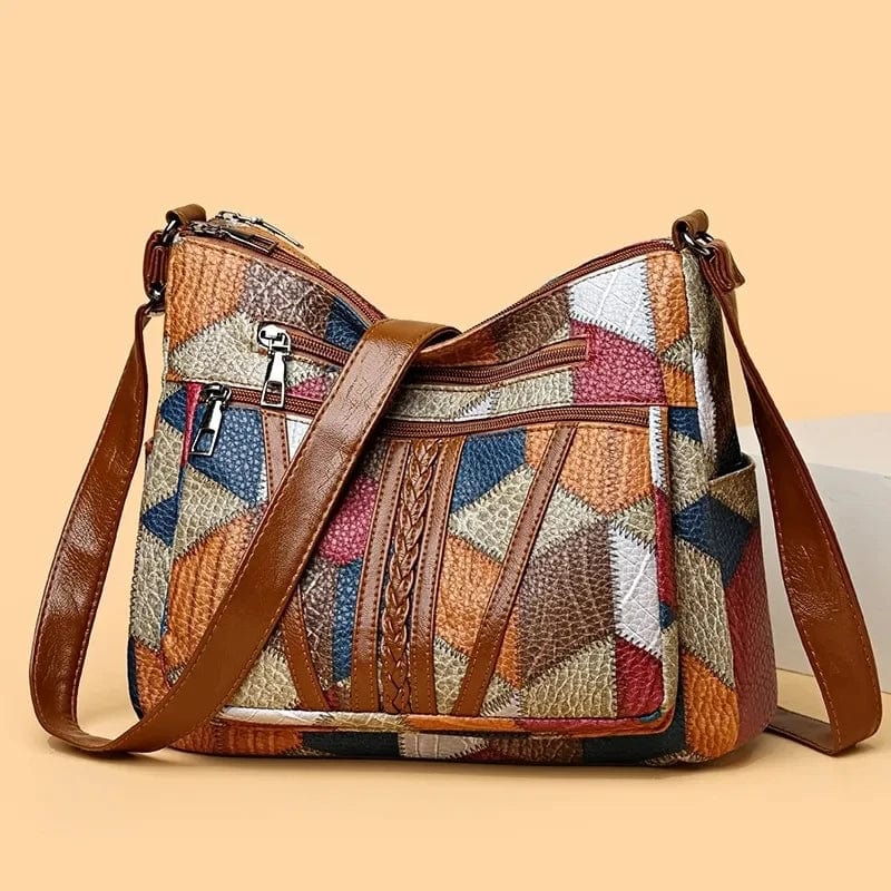 Mozaïek Leren Handtas voor Dames – Stijlvol Patchwork & Duurzaam Design