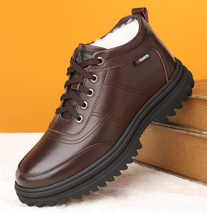 Heren Leren Sportlaarzen – Warme Fleece Binnenvoering, Waterdicht & Antislip