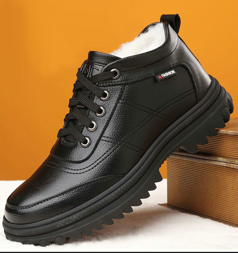 Heren Leren Sportlaarzen – Warme Fleece Binnenvoering, Waterdicht & Antislip
