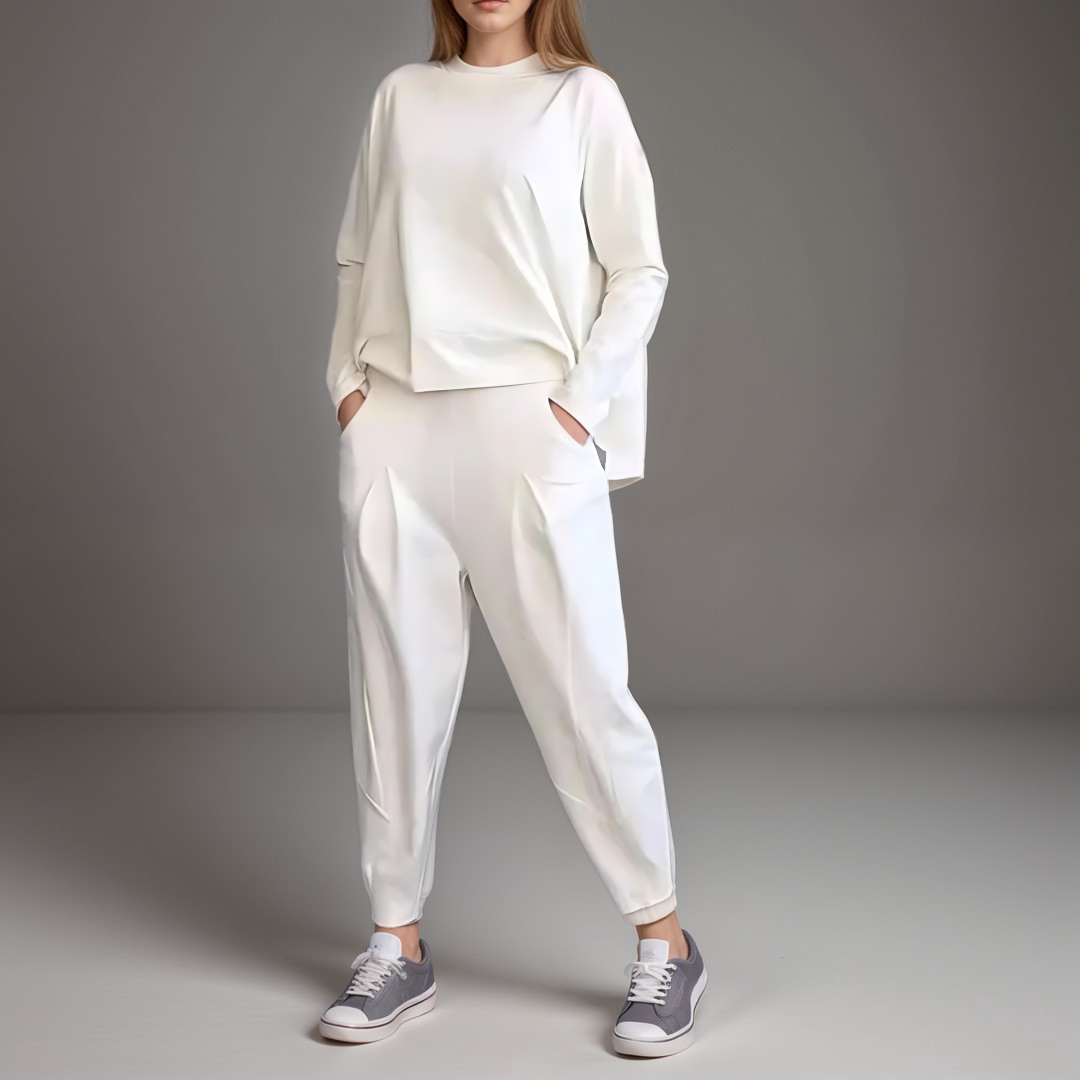 Elegante Tweedelige Dames Set – Comfortabele Losse Broek en Lange Mouwen Top voor Casual of Formele Gelegenheden