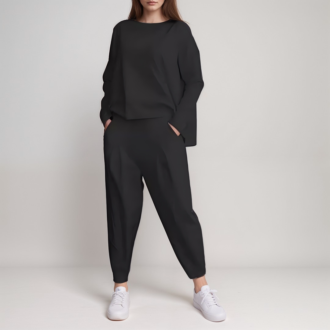 Elegante Tweedelige Dames Set – Comfortabele Losse Broek en Lange Mouwen Top voor Casual of Formele Gelegenheden