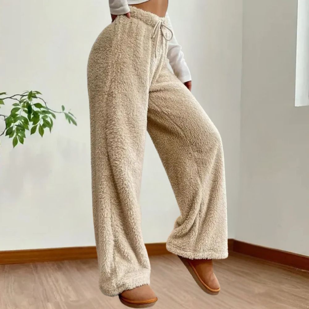 Zachte Dames Loungewear Broek – Pluche Wijde Broek voor Ontspannen Winterstijl