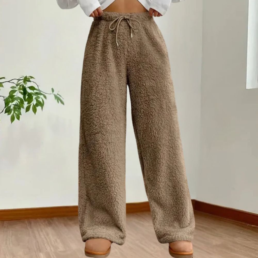 Zachte Dames Loungewear Broek – Pluche Wijde Broek voor Ontspannen Winterstijl