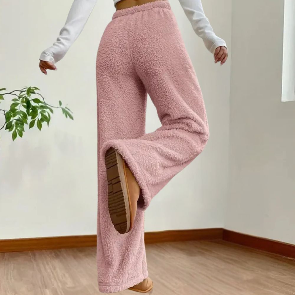 Zachte Dames Loungewear Broek – Pluche Wijde Broek voor Ontspannen Winterstijl