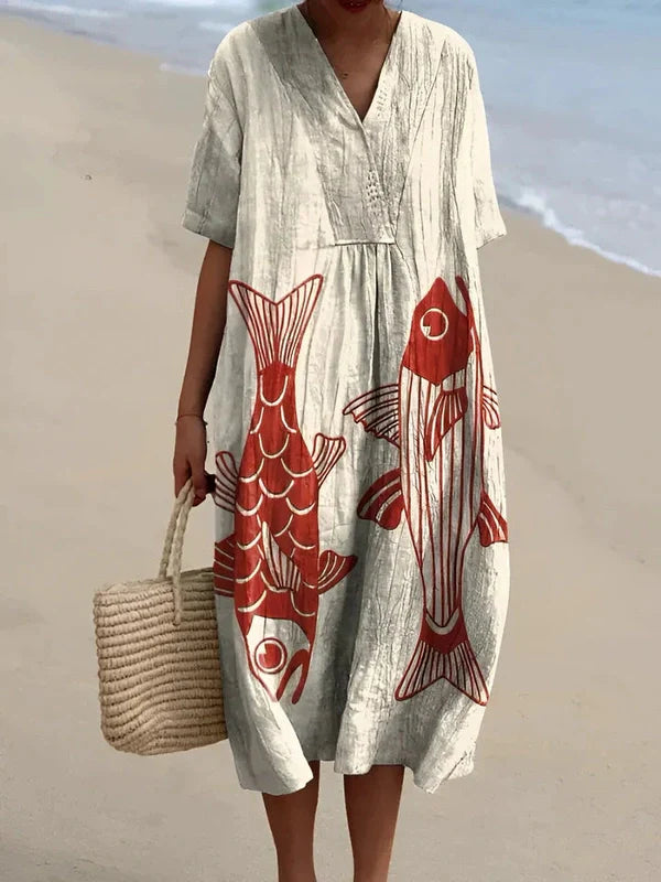 Midi Jurk met Zomerse Print – Luchtig Comfort & Moeiteloze Chic