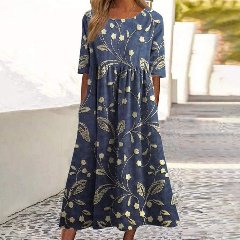 Floral Midi Jurk – Elegante Bloemenjurk met Comfortabele Buikbedekking