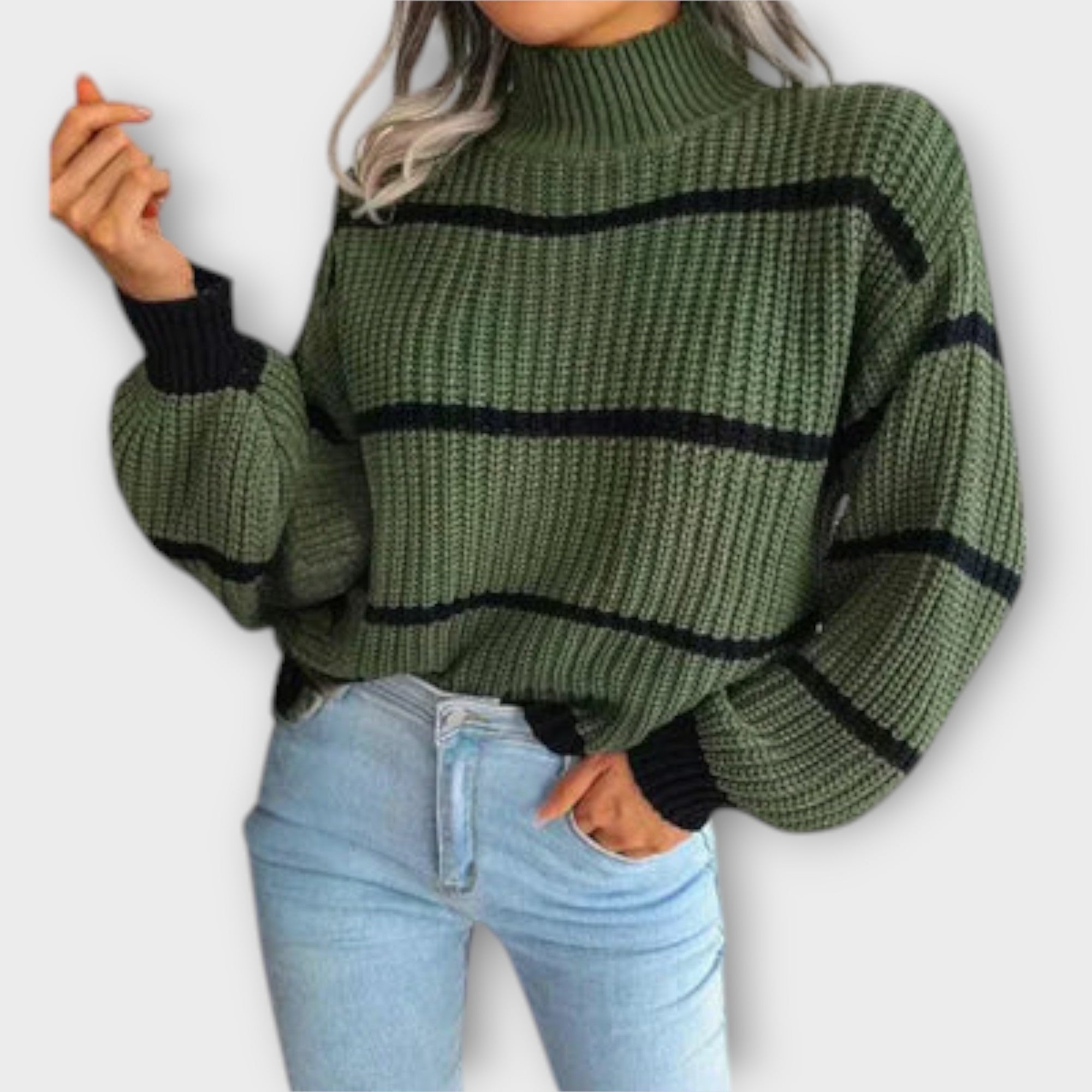 Trui met Col en Strepen – Warm, Stijlvol & Comfortabel