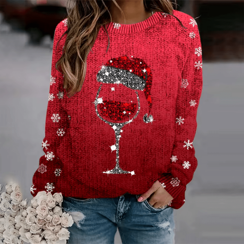 Warme Gebreide Dames Kersttrui met Ronde Hals – Comfortabele Feestelijke Sweater voor Winterdagen 0