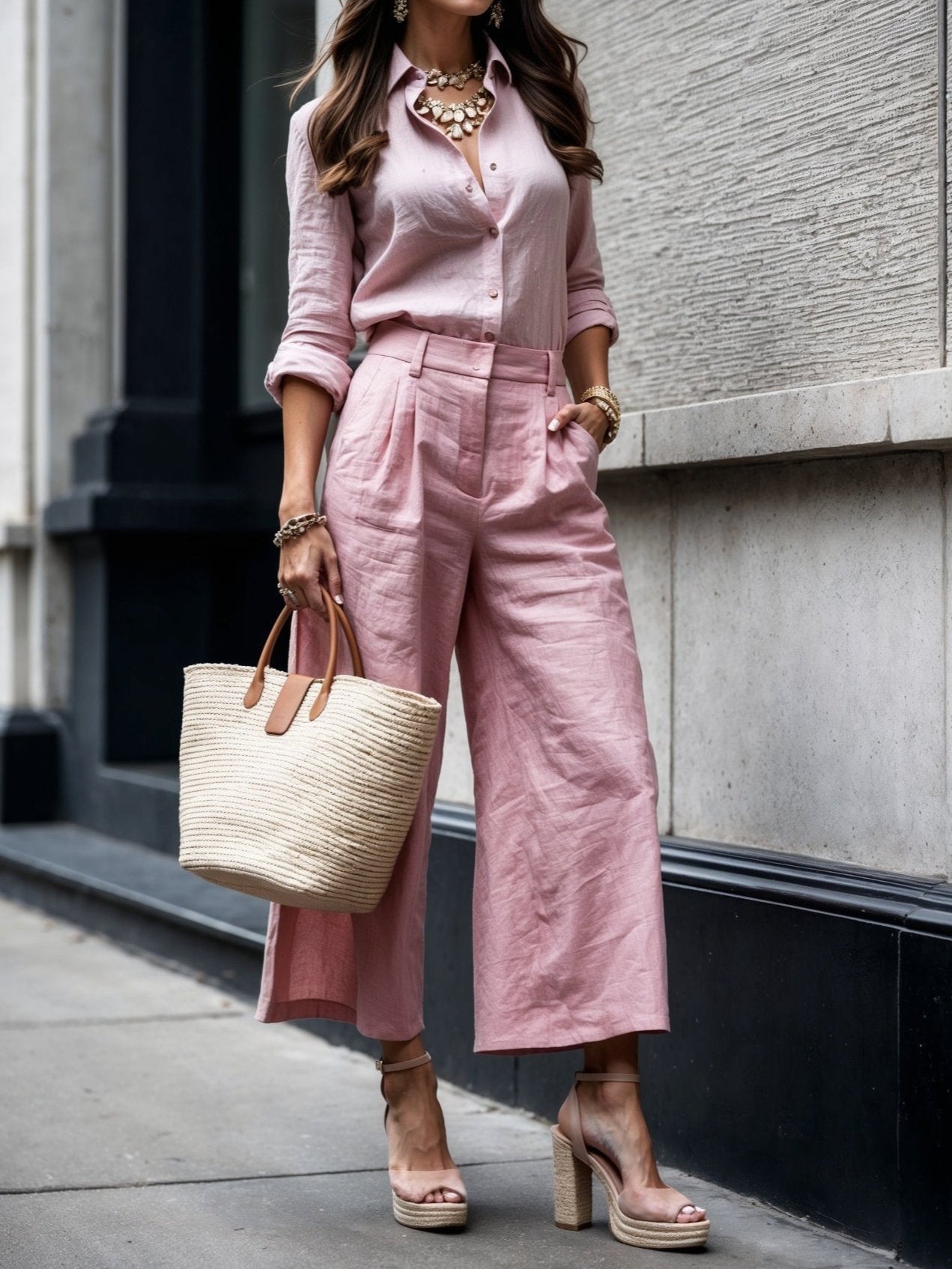Roze Capri Broek & Losse Blouse Set – Comfortabel & Stijlvol Twee-Delig Outfit