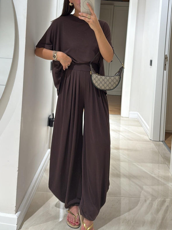 Lichtgrijze Casual Set – Comfortabele Top & Wijde Broek voor Stijlvolle Loungewear