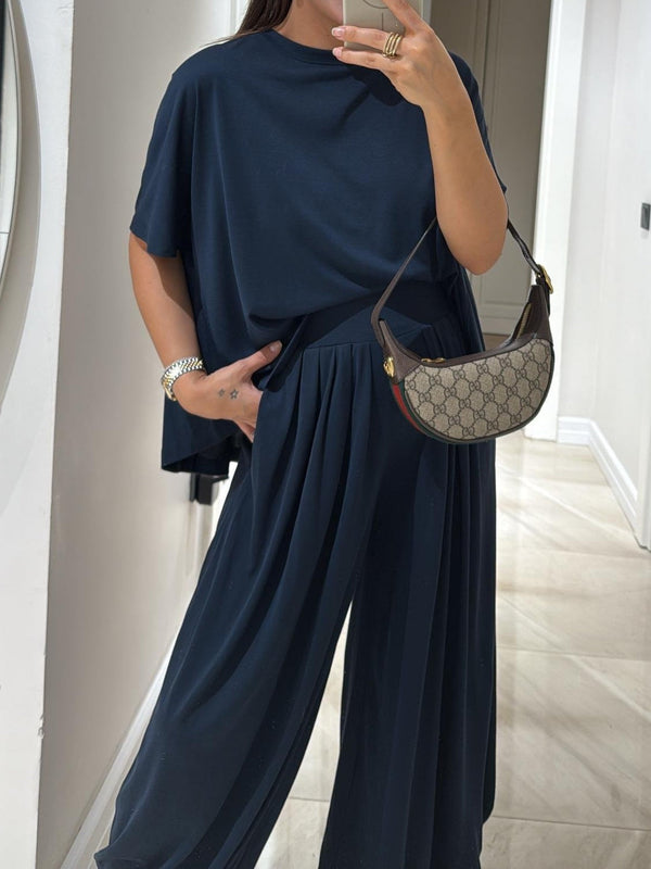 Lichtgrijze Casual Set – Comfortabele Top & Wijde Broek voor Stijlvolle Loungewear