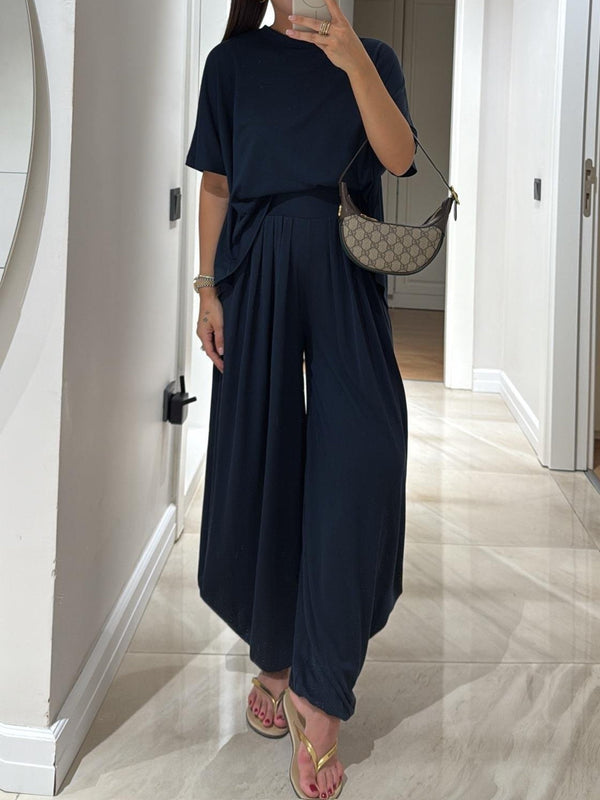 Lichtgrijze Casual Set – Comfortabele Top & Wijde Broek voor Stijlvolle Loungewear