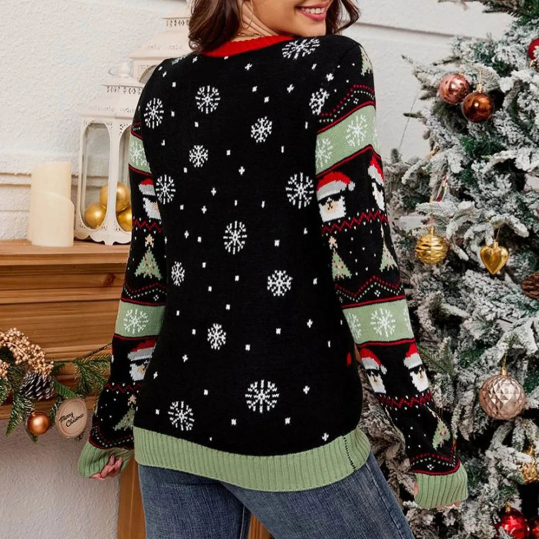 Zwarte Kersttrui Dames met LED Verlichting – Warme Loose Fit Wintertrui met Kerstaccenten 1