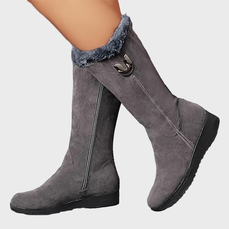Warme Mid-Calf Laarzen voor Dames – Stijlvolle Suède Look met Gripzool