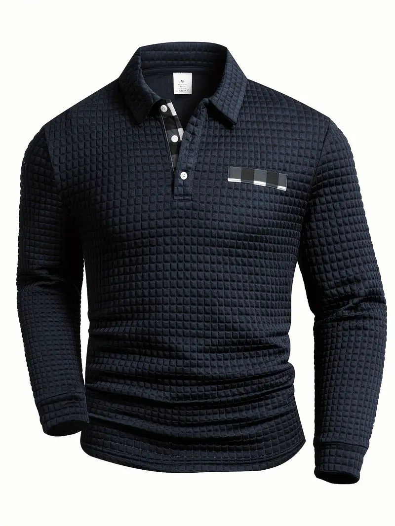 Heren Casual Lange Mouw Gebreide Polo Shirt – Stijlvolle Knopen Smart Casual Top