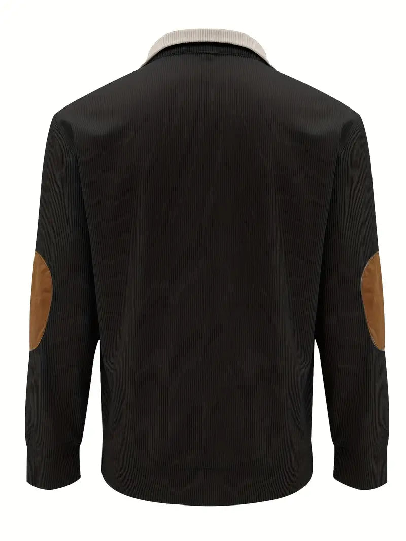 Heren Trui met Contrasterende Kraag en Knopen – Casual Pullover met Elleboogstukken, Warme Gebreide Trui voor Herfst en Winter