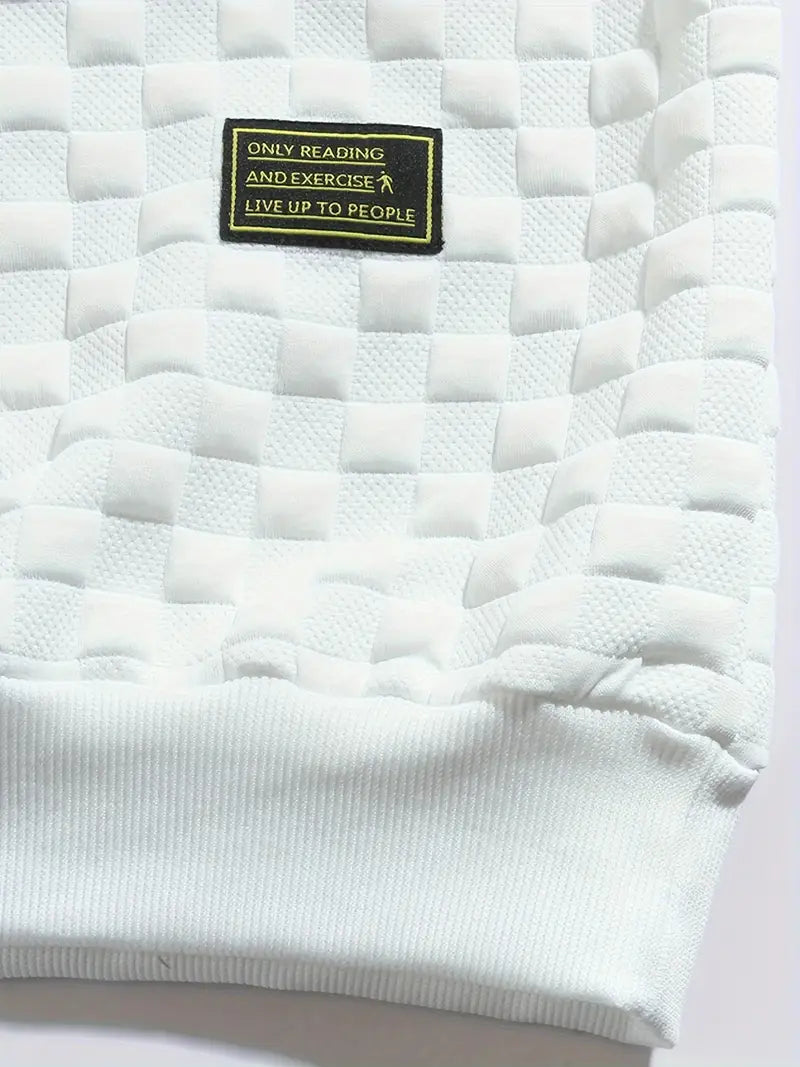 Casual Heren Sweater met Ronde Hals – Reliëf Geblokt Patroon Top