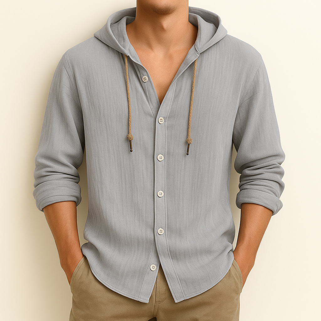 Heren Hoodie Shirt – Lichtgewicht Katoen-Linnen, Ademend & Stijlvol