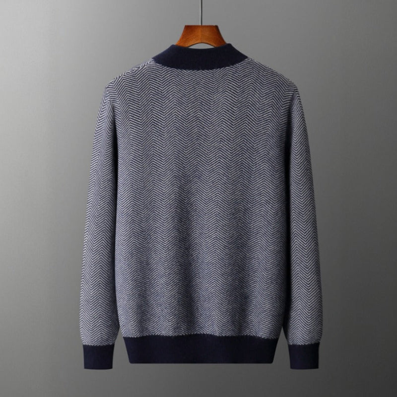 Wollen Cardigan – Luxe Merinowol met Subtiel Chevronpatroon en Ritssluiting