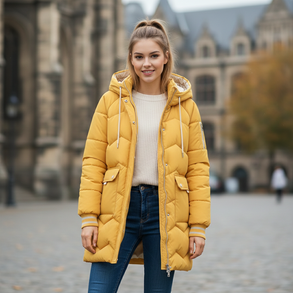 Lange Gewatteerde Winterjas Dames met Verstelbare Capuchon en Gestructureerd Ontwerp voor Optimale Bescherming 1