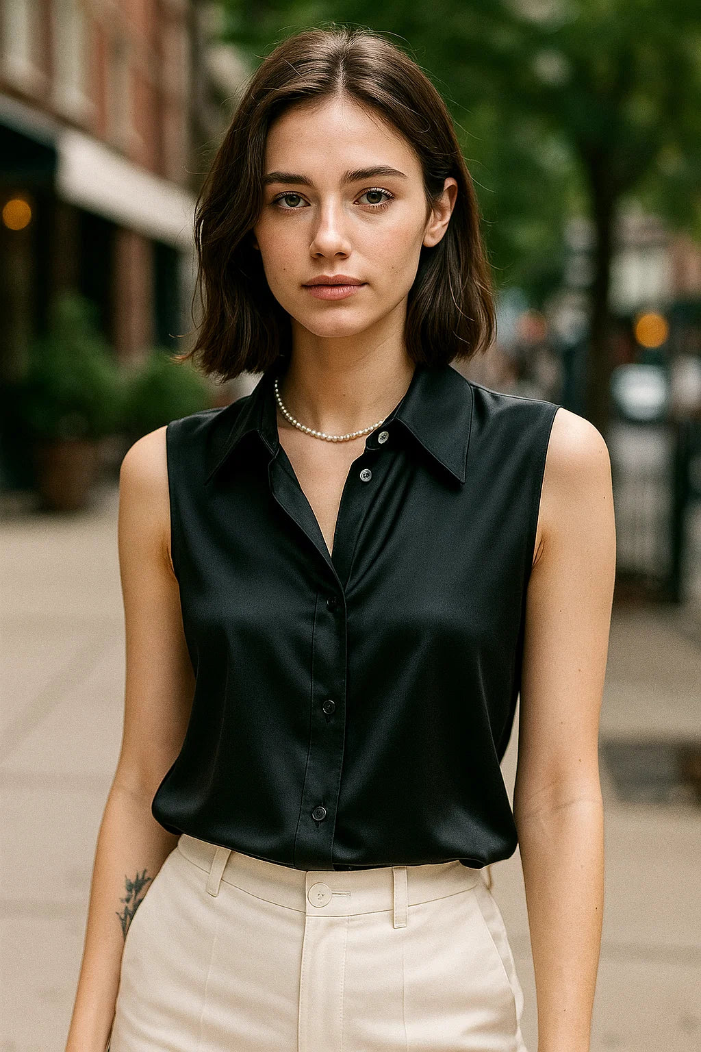 Elegante Satijnen Mouwloze Blouse – Zijdezacht, Lichtgewicht en Stijlvol voor de Hele Dag