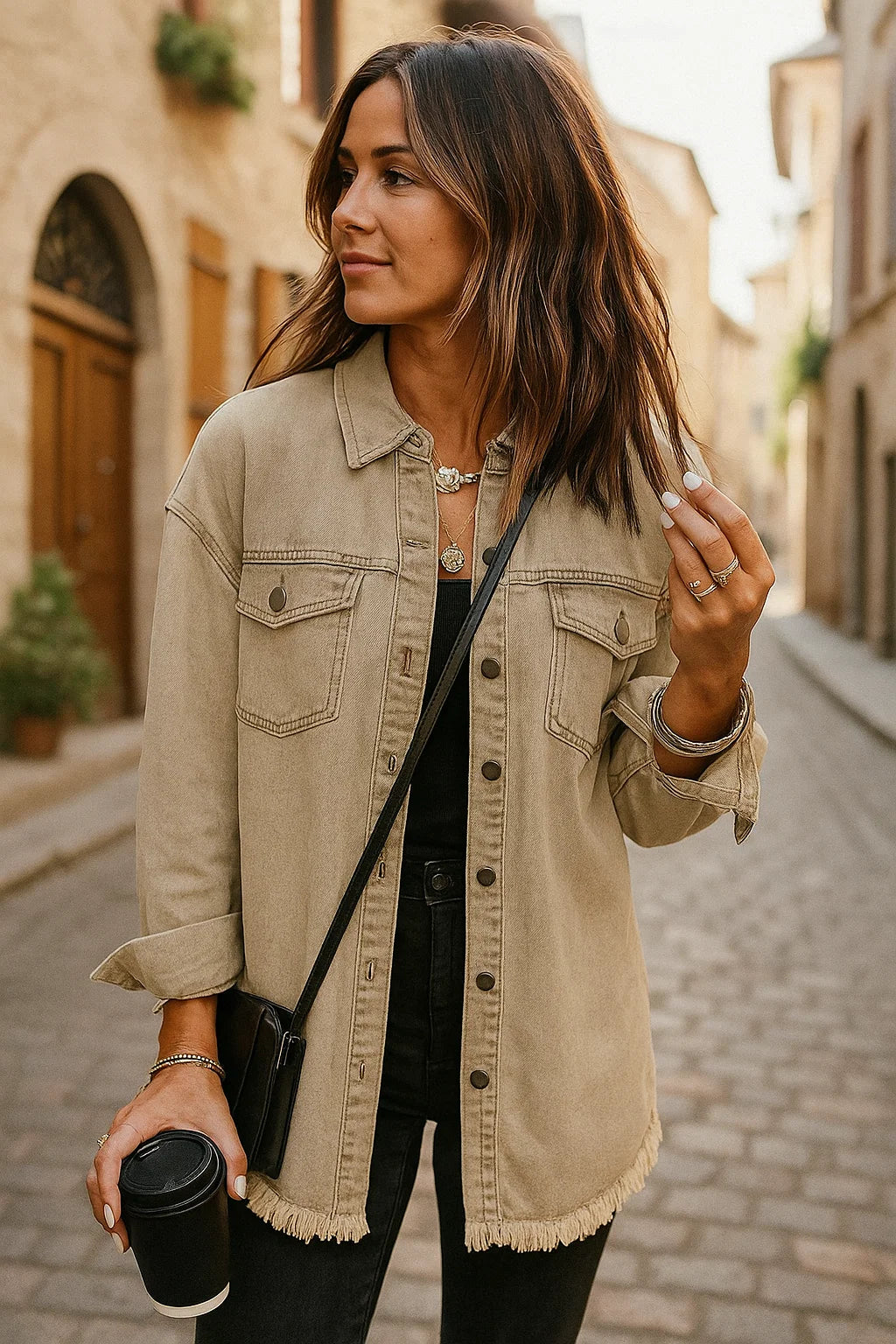 Oversized Spijkerjas voor Dames – Denim Jacket met Ruwe Zoom en Zakken