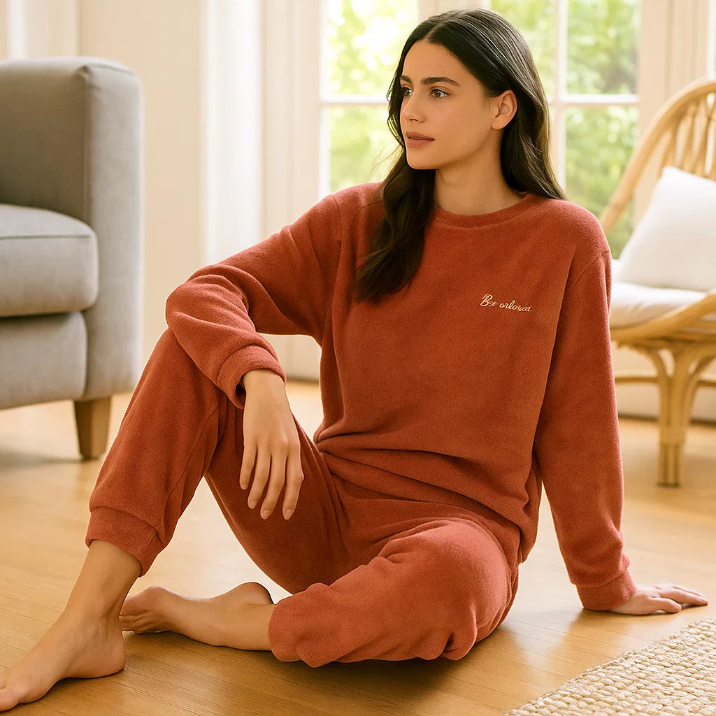 Dames Loungewear Set Fleece – Zachte Tweedelige Pyjama voor Thuis en Nachtkleding