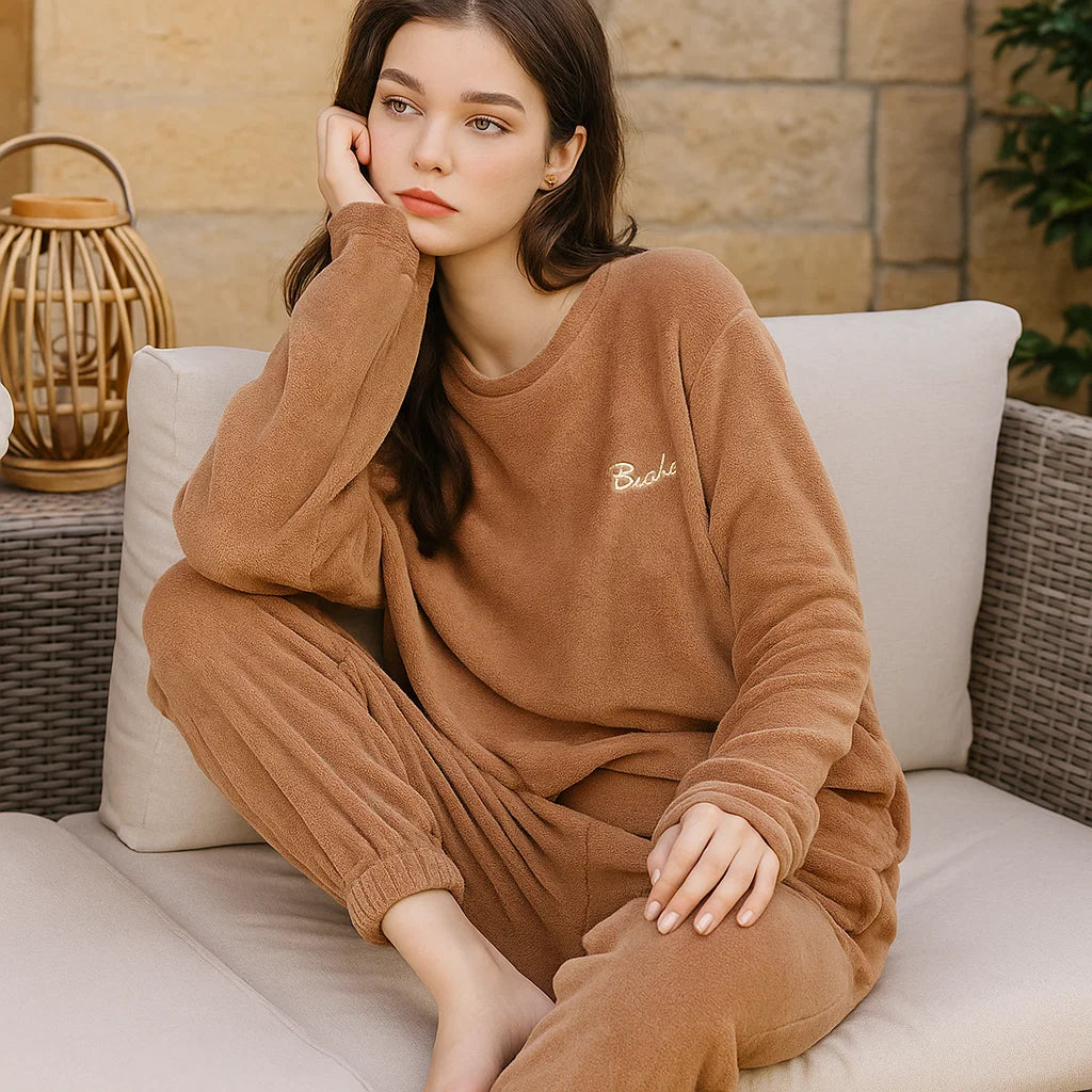 Dames Loungewear Set Fleece – Zachte Tweedelige Pyjama voor Thuis en Nachtkleding