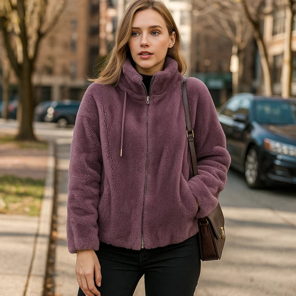 Dames Pluche Fleece Jas – Oversized Winterjas met Capuchon en Warme Voering