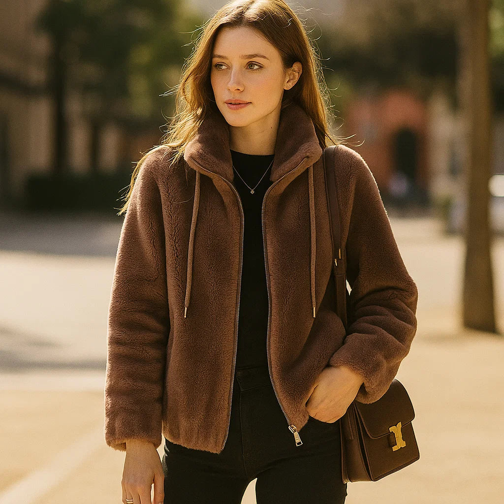Dames Pluche Fleece Jas – Oversized Winterjas met Capuchon en Warme Voering