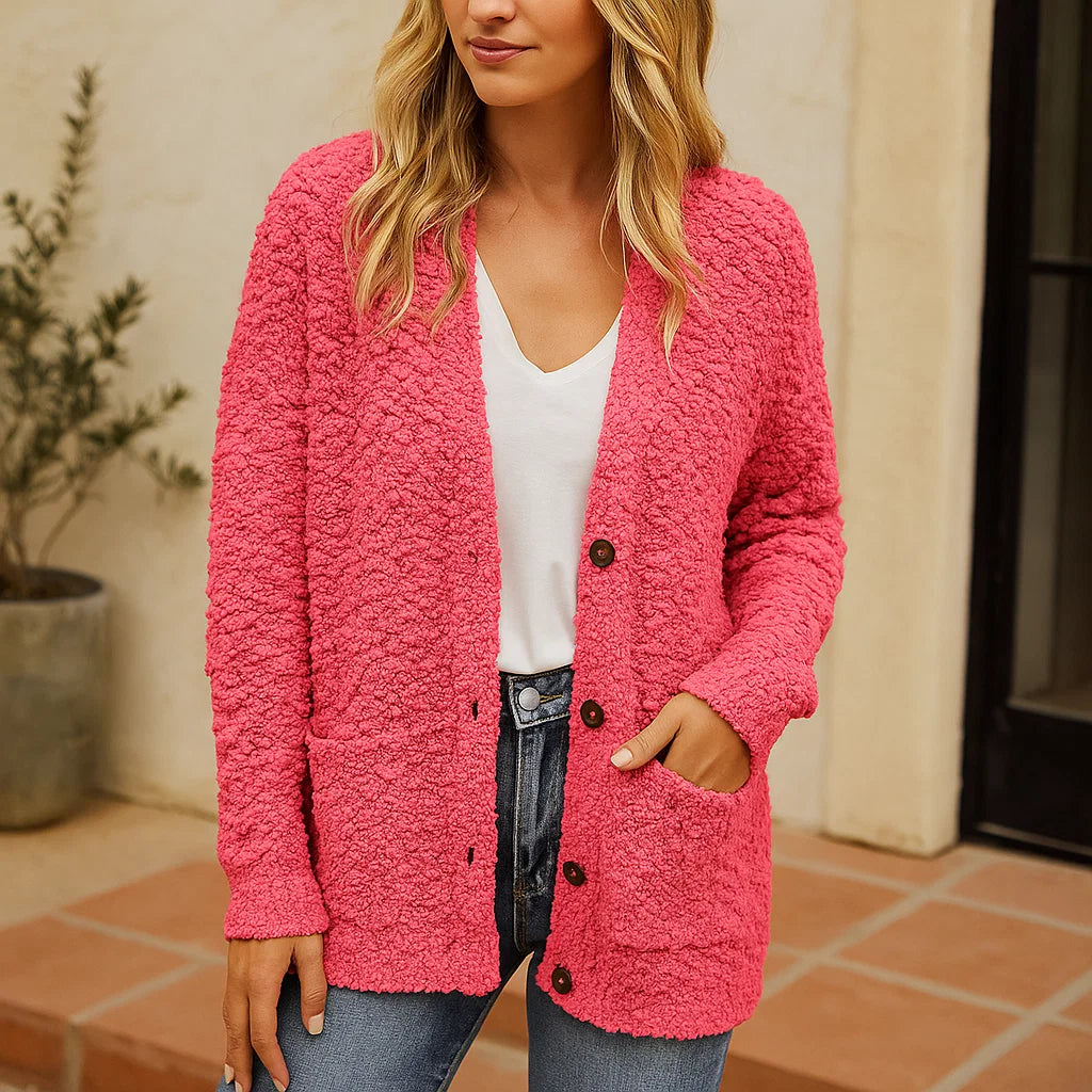 Dames Pluche Vest – Zacht Casual Jasje met Ontspannen Pasvorm en Zakken