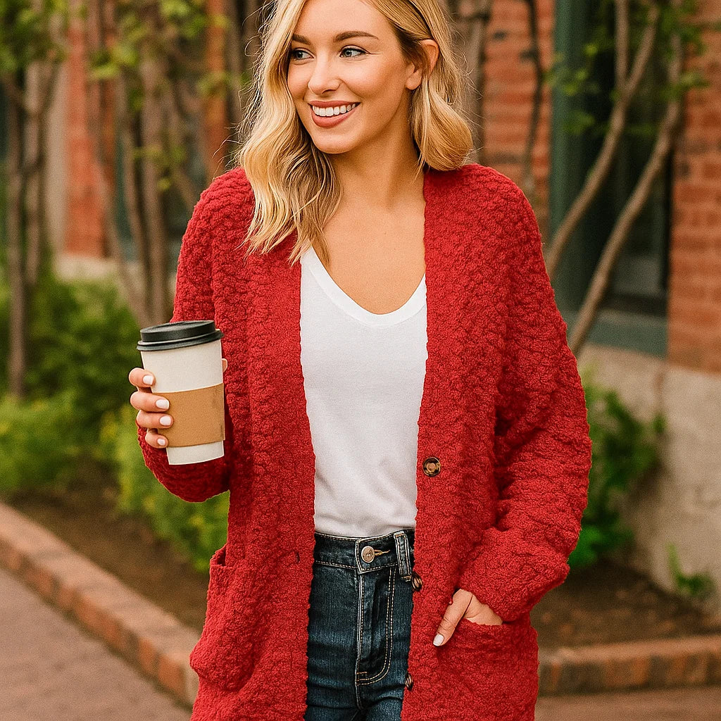 Dames Pluche Vest – Zacht Casual Jasje met Ontspannen Pasvorm en Zakken