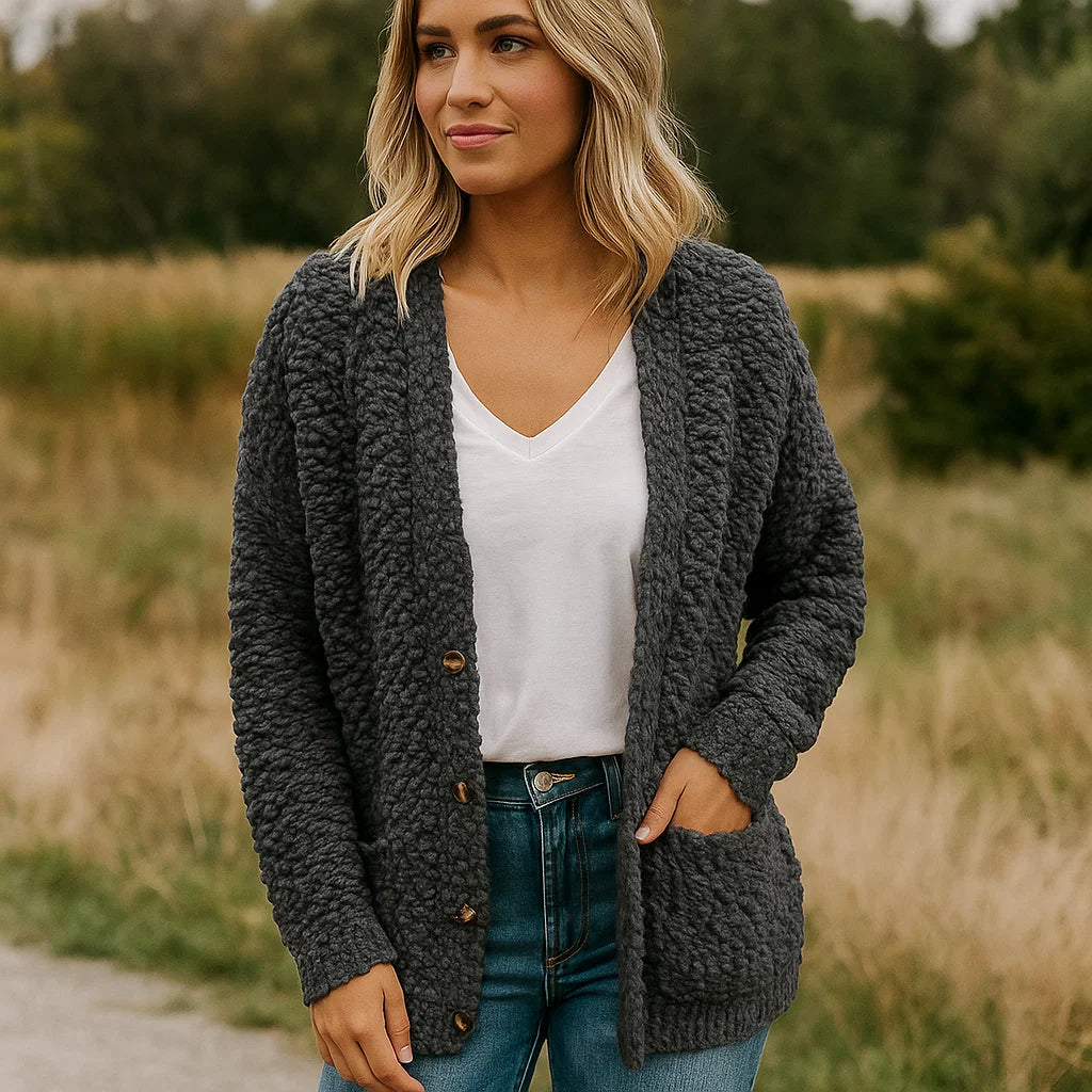 Dames Pluche Vest – Zacht Casual Jasje met Ontspannen Pasvorm en Zakken