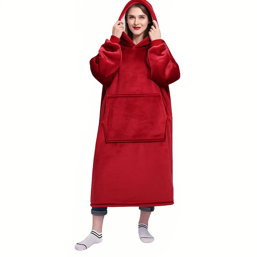 Knusse Deken Hoodie met Oogmasker | Oversized Sherpa Hoodie met Buikzak & Duimgaten