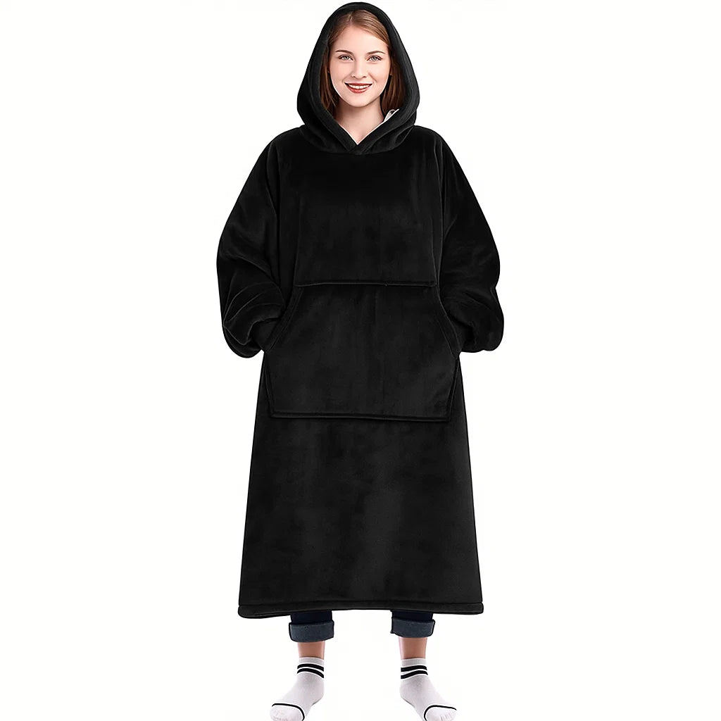 Knusse Deken Hoodie met Oogmasker | Oversized Sherpa Hoodie met Buikzak & Duimgaten