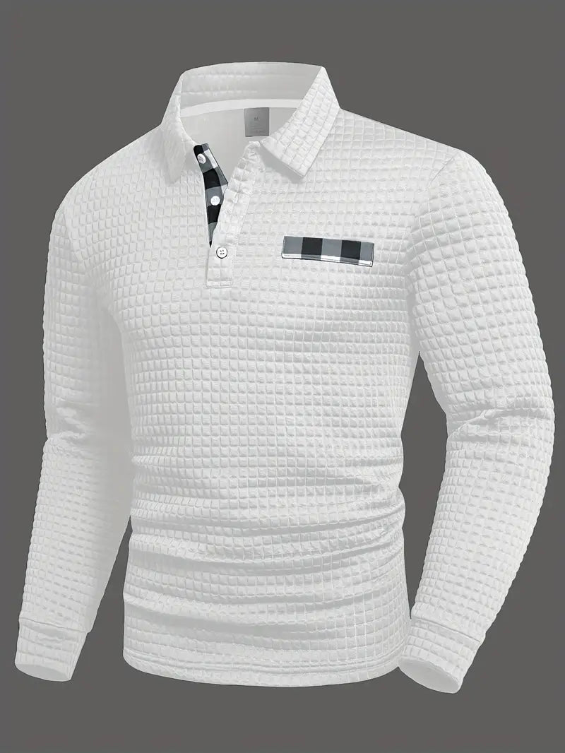 Heren Casual Lange Mouw Gebreide Polo Shirt – Stijlvolle Knopen Smart Casual Top