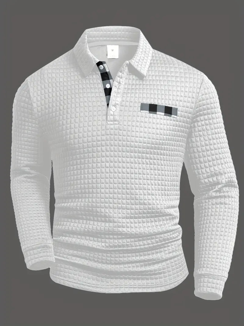 Heren Casual Lange Mouw Gebreide Polo Shirt – Stijlvolle Knopen Smart Casual Top