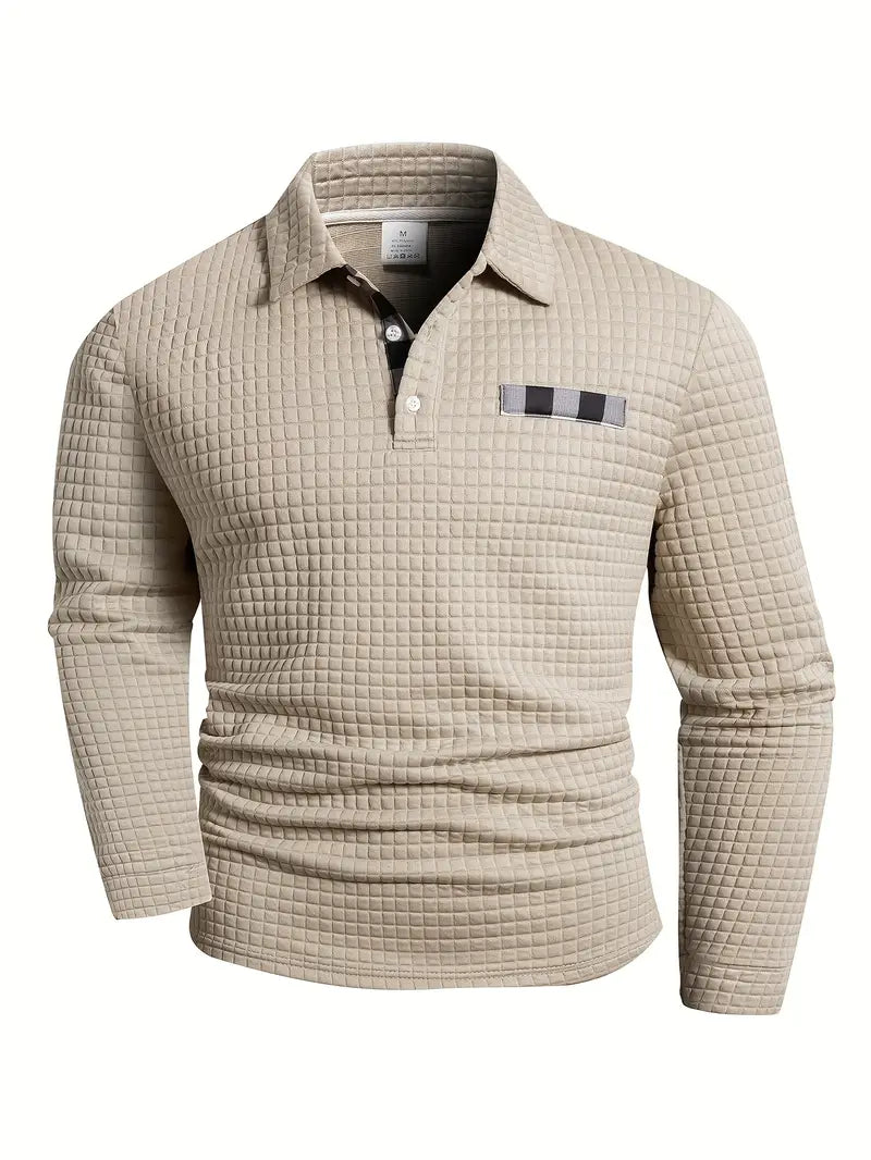Heren Casual Lange Mouw Gebreide Polo Shirt – Stijlvolle Knopen Smart Casual Top