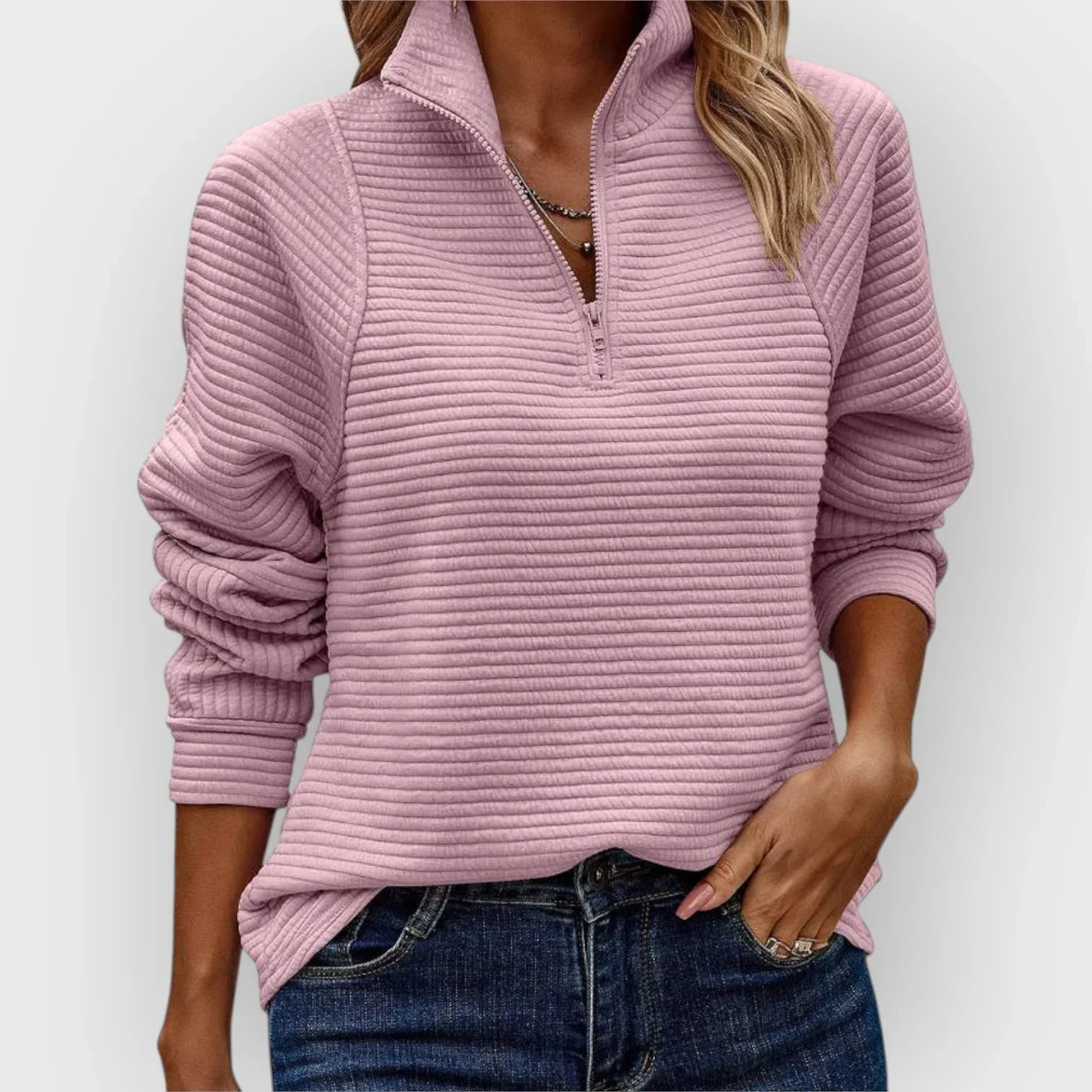 Halfzip Pullover Dames – Modieuze Trui met Rits en V-Hals