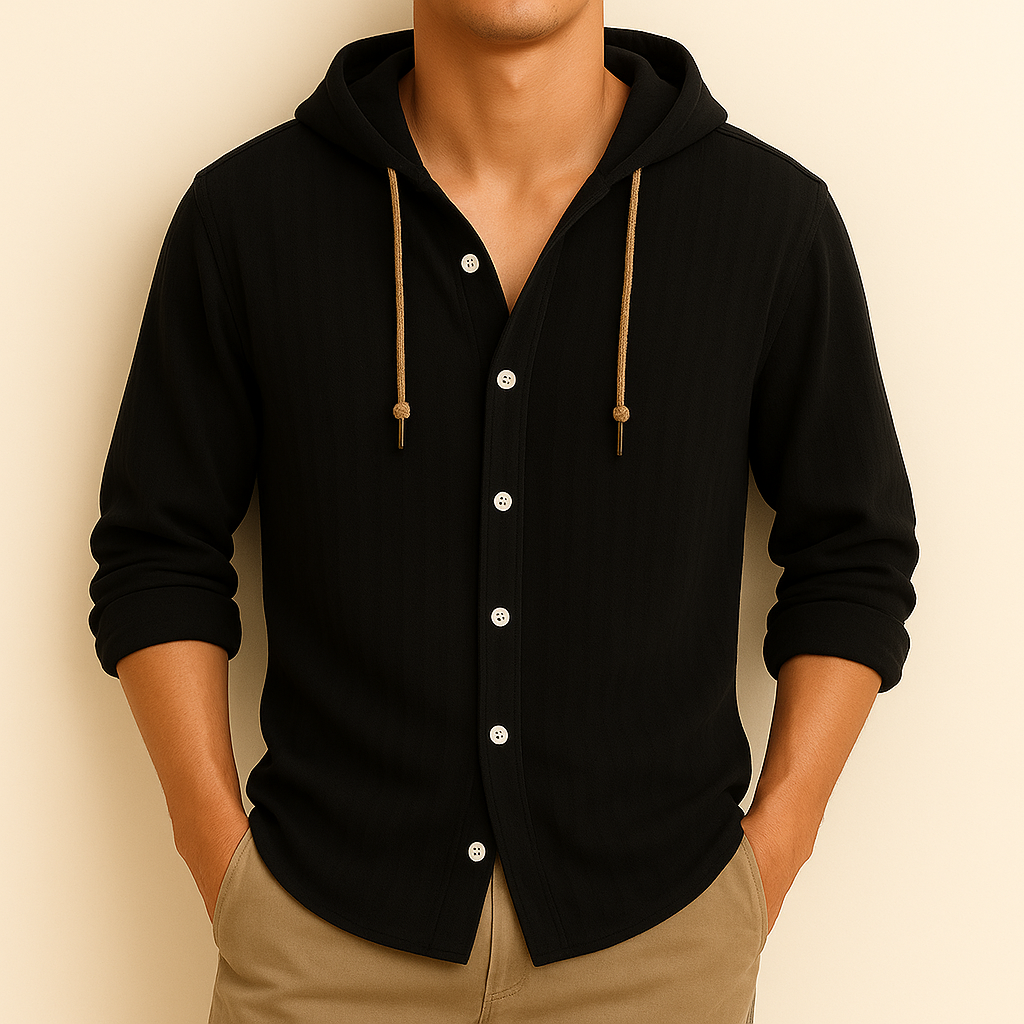 Heren Hoodie Shirt – Lichtgewicht Katoen-Linnen, Ademend & Stijlvol